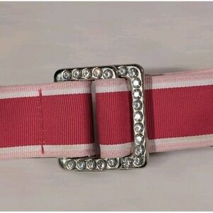 Express Belt Pink Stripes Limited Edition Rhinestones Buckle Sz S/M Vtg Y2K